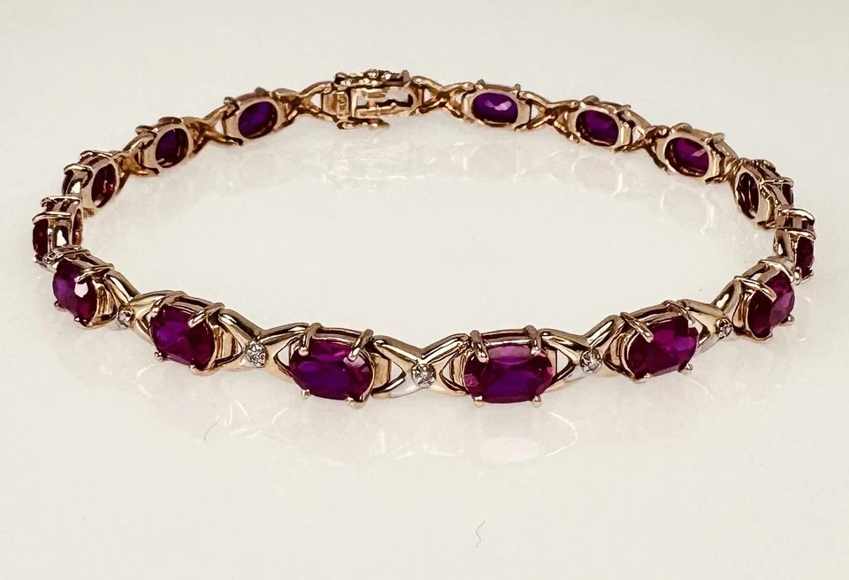 "Brazalete de tenis XO diamante creado en laboratorio amatista chapado en oro amarillo de 9 quilates 14 quilates 7,75""" Foto 2 de 4