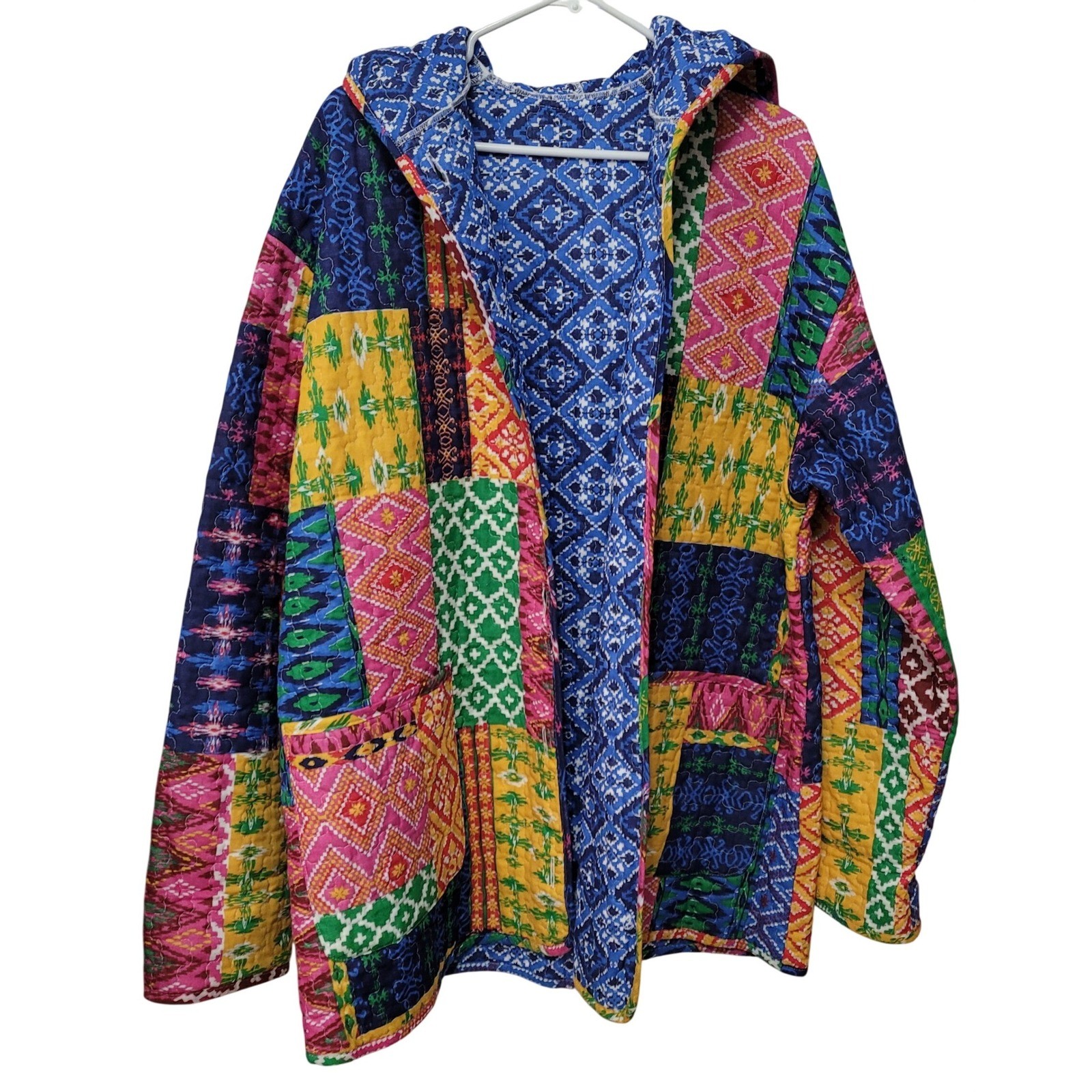 Handmade Boho Patchwork Quilted Hooded Jacket Poc… - image 1