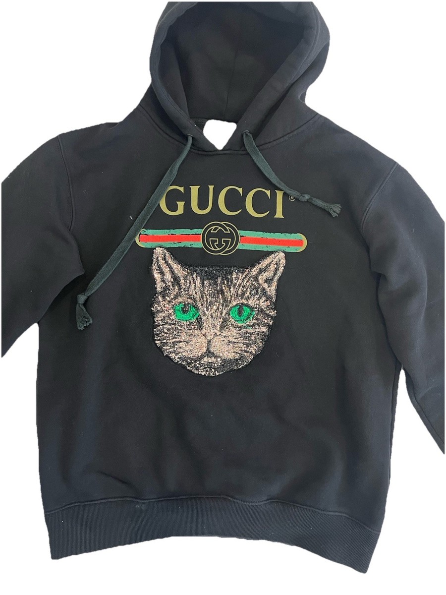 Gucci Black Cat Embroidered Pullover Hoodie 100% Cotton Size M | eBay