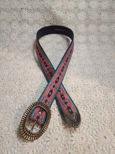 Vintage Nuovo Woven Belt Womens Pink Teal Southwest Aztec Preppy Cowgirl 26-30