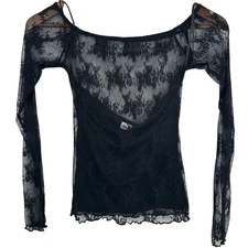 Elodie Sheer Black Floral Lace Long Sleeve Top XS Date Night Girls Night Out NWT