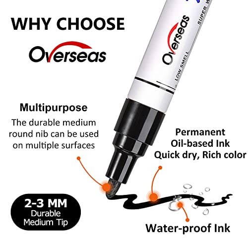  Permanent Paint Markers Pens - 3 Pack Oil Based Paint Pens, Medium Tip, Black