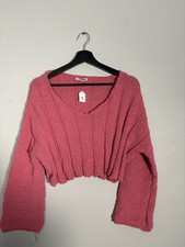 Fashion Nova Pink Cropped Chunky Knit V-Neck Sweater