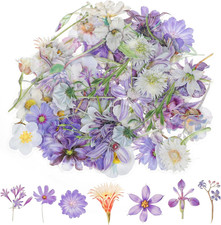 Natural Flower Stickers for Scrapbooking, 124 Pcs PET Scrapbook Stickers, Purple
