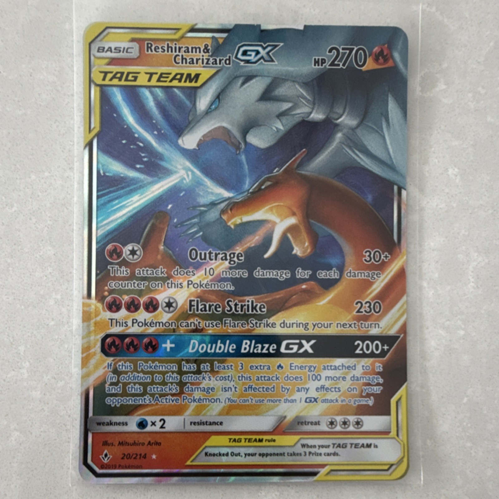 Pokémon Reshiram & Charizard GX TAG TEAM Unbroken Bonds 20/214 Gem Mint!!