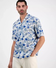 HUGO BOSS Eligino White Blue Shirt Cotton Lightweight Classic Fit Button Up M