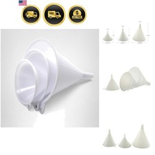 Plastic Funnel Set of 3 Kitchen Auto Care Lab Use Spill Free Transfer
