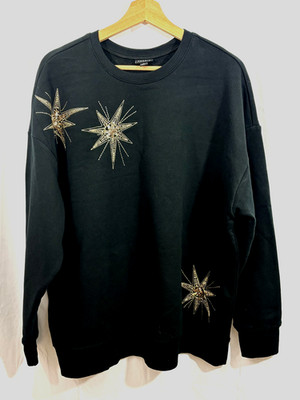 Torrid Black Sunburst Sweatshirt with Gold Sequins & Embroidery, Size 1