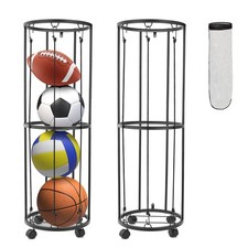 Garage Ball Storage Rack, Wall-Mounted Vertical Ball Holder for Basketball So...
