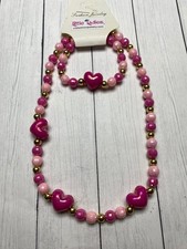 Little Ladies Pink Heart Necklace and Bracelet Set 2-Piece Fashion Jewelry