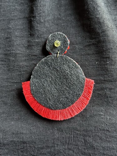 Aztec Style Large Red Green Beaded Fringe Round Handmade Mexican Dangle Earrings - Picture 8 of 13