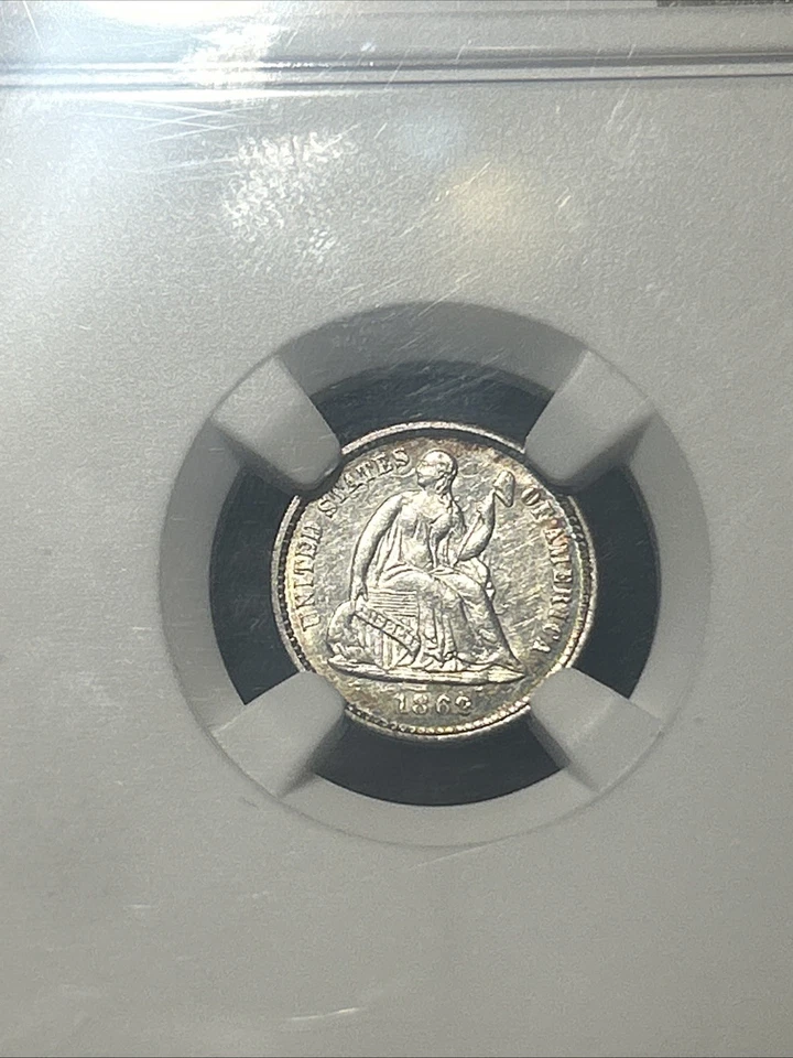1862 Liberty Seated Silver Half Dime, Civil War Date, Nice Rim Toning, NGC AU58 - Image 3 of 4