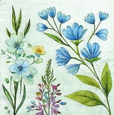  2 Two Paper Lunch Napkins for Decoupage/Mixed Media - Blue Flowers