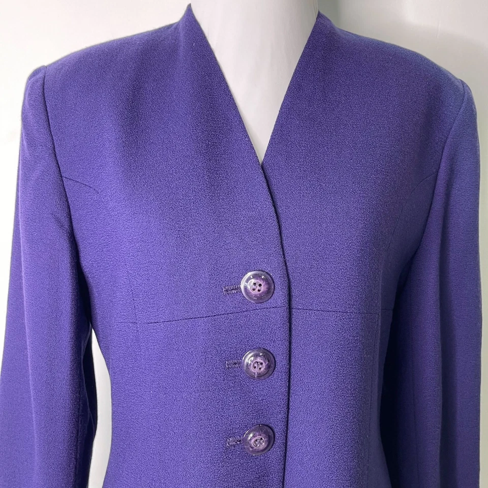 迪奥女式紫色纽扣 100% 羊毛西装外套 8 码 — 第 2/4 张图片