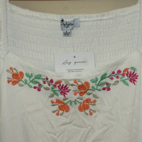 NWT Polagram Ivory Floral Embroidered Midi Dress L Cottagecore Smocked Peasant - Picture 2 of 4