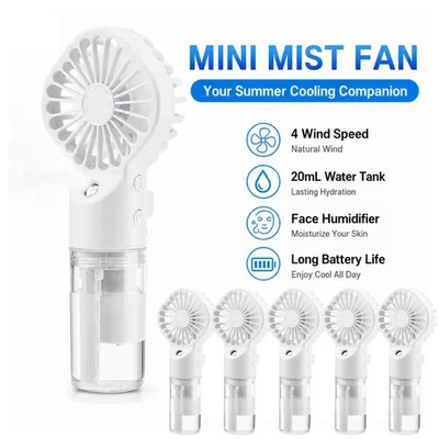 5/3PCS Water Spray Mist Fan USB Rechargeable Handheld Portable Mini Fan Cooler - Image 1 of 4