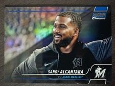 2022 Topps Stadium Club Chrome Sandy Alcantara #44 Blue Refractor serial /199