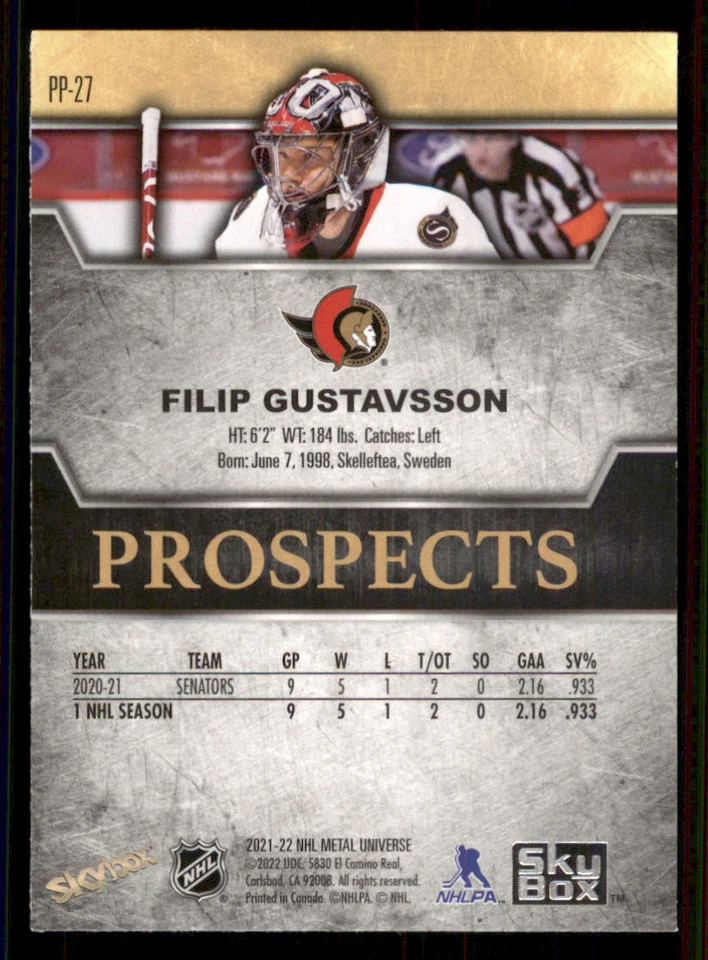 2021-22 Metal Universe Skybox Premium Prospects #PP27 Filip Gustavsson - Image 2 of 2