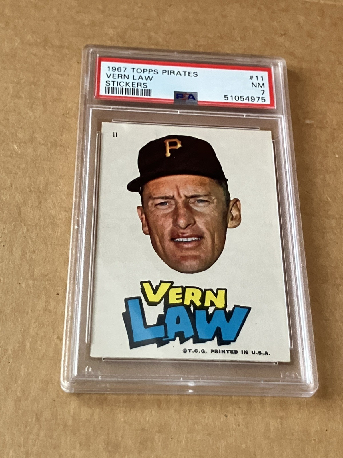 Vern Law #11 Baseball Cards 1967 Topps Pirates Stickers trading card — raw and PSA graded price guide