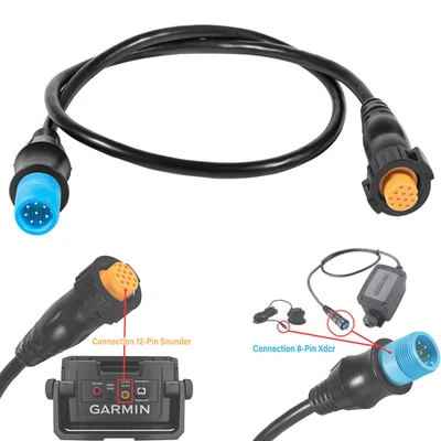 JT-MOTOR Garmin 8-pin Transducer to 12-pin Sounder Adapter Cable, with XID #010-12122-10