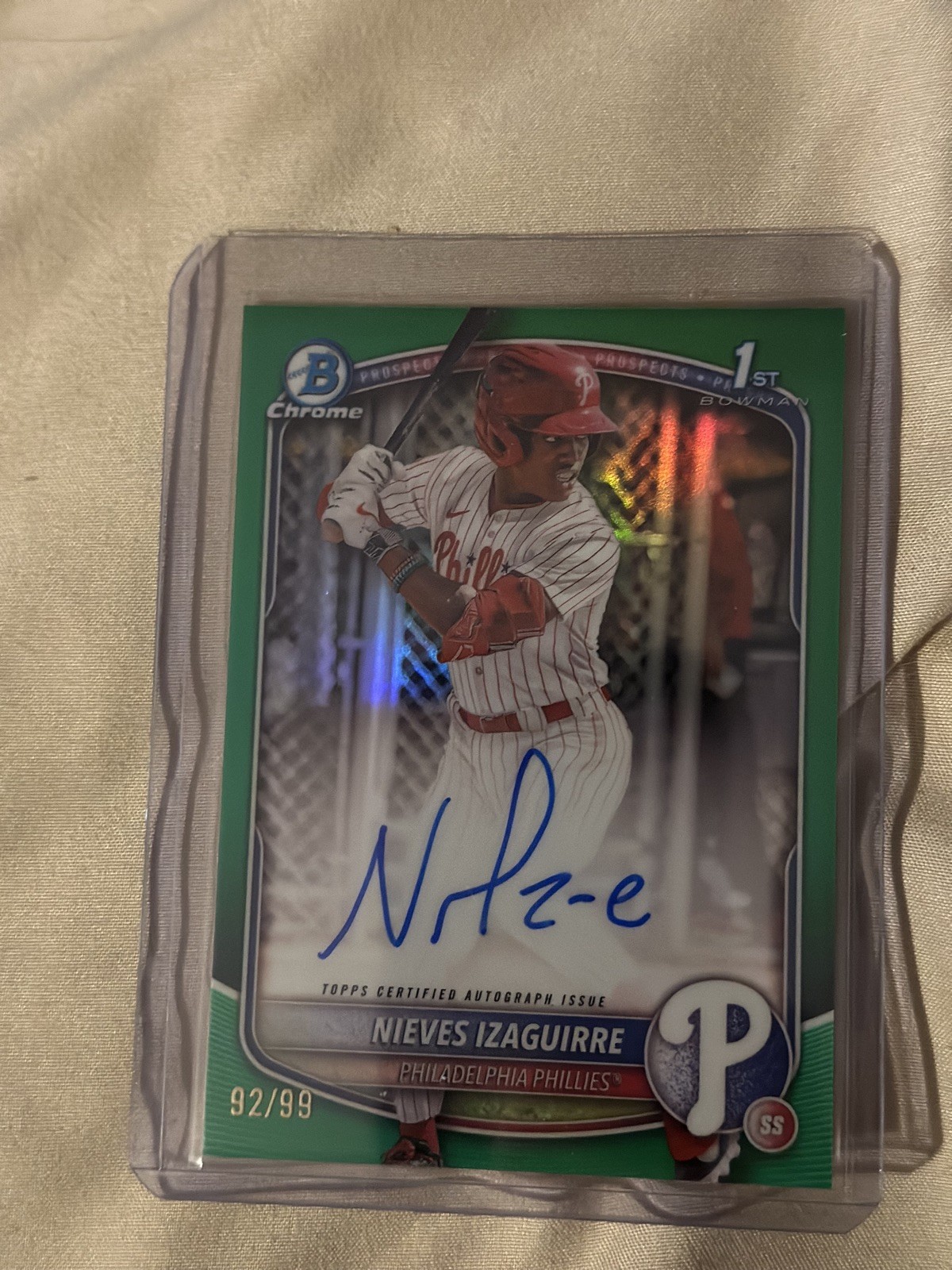 2025 Bowman Chrome Nieves Izaguirre Green Refractor Auto 1st Bowman /99