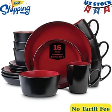 Stoneware 16 Piece Dinnerware Set, Plates and Bowls Sets, Dish Set for 4
