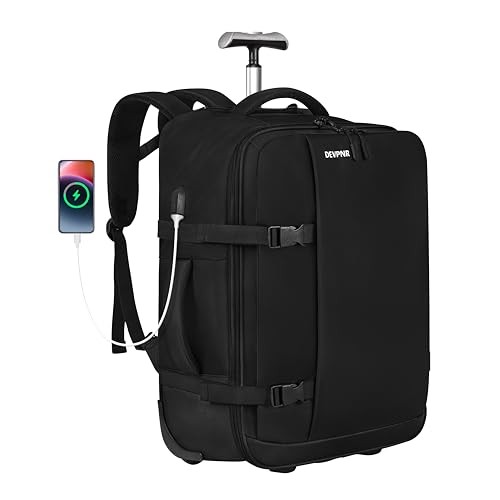 Rolling Backpack for Women Men, Carry on Luggage Travel Backpack with Black - Bild 2 von 7