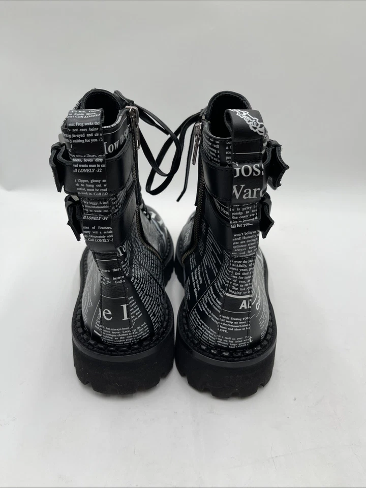 Women’s John Galliano Leather Combat Boots Black/White Size 41.5 - Image 4 of 4