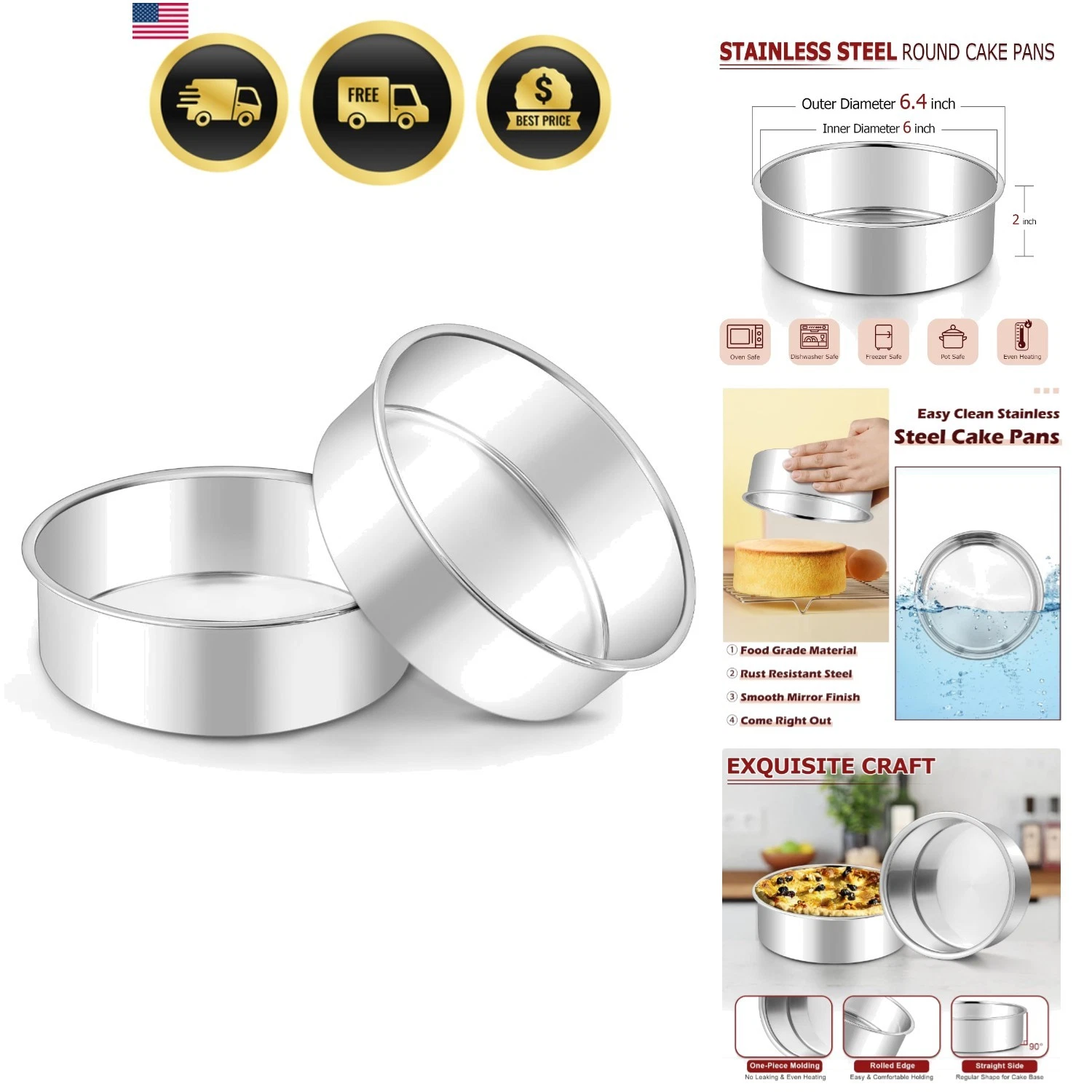 Round Cake Pans Set of 2, 6 Inch Round Layer Cake Tins for Baking, Stainless ...
Opens in a new wind