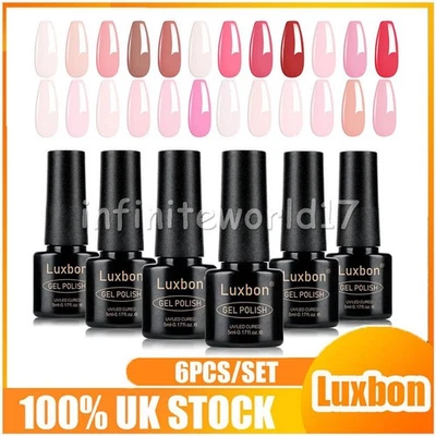 Luxbon 6PCS 5ml UV LED Soak Off Gel Nail Polish Set Kit Pink Nail Varnish Bulk S
