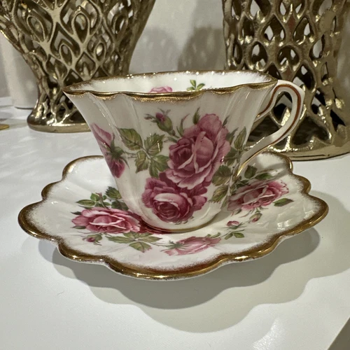 Rosina Rose tea cup & saucer porcelain coffee pink mug England 50 1/2 vintage