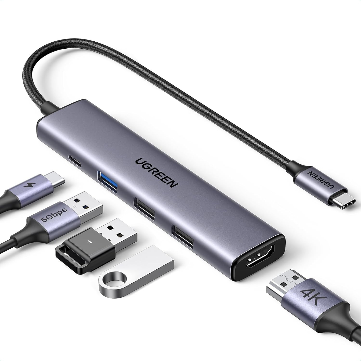USB C Hub, 5-In-1 USB Hub for Laptops, 4K HDMI to USB-C Adapter