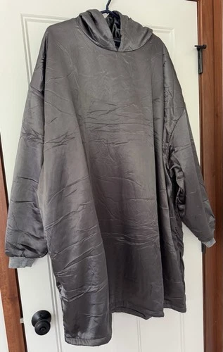 Kitsch Glazey Satin Hoodie Loungewear Charcoal Wearable Blanket w/ Pockets OSFM