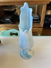 Vintage Murano Glass Vase With Blue And White Swirl Design