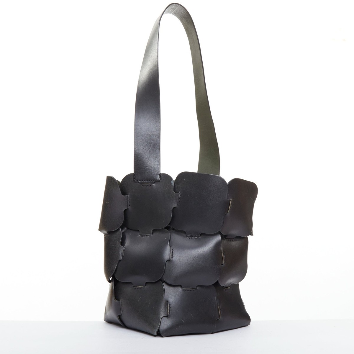 PACO RABANNE Bucket black puzzle leather patch medium shoulder bag