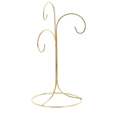 3-Arm 3-Tier Gold Brass Metal Ornament Stand Display 10.75 Inches (Taiwan)