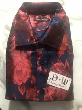 Barry Wang Silk Blend Long Sleeve Party Dress Shirt Sz XL Red Black