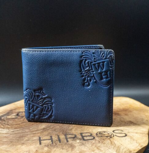 William Hunt Savile Row Mens Bifold Leather Card Wallet Blue - Afbeelding 1 van 8