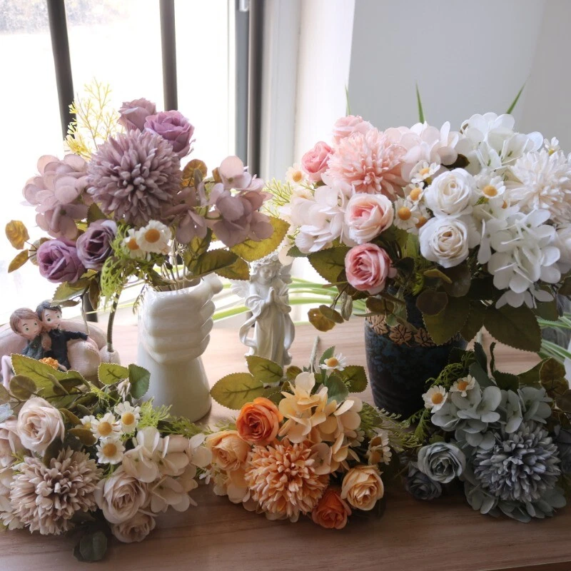 Rose Hydrangea Chamomile Artificial Flower Home Party Deco Photography Props Art - Image 2 of 4