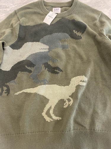 New With Tag Gap Boys 8 Long Sleeve Green Dinosaur Crew Neck Sweater Cotton Knit - Picture 3 of 5