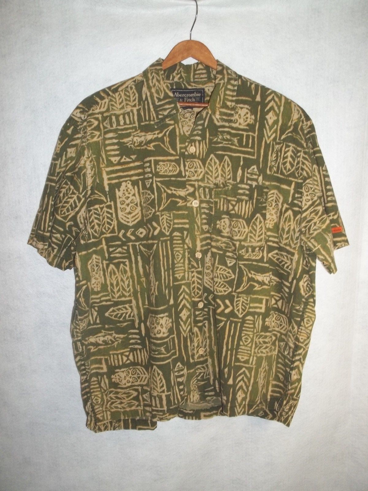 Abercrombie & Fitch Green SS Fish Hawaiian Casual Button down Shirt Sz Lg eBay
