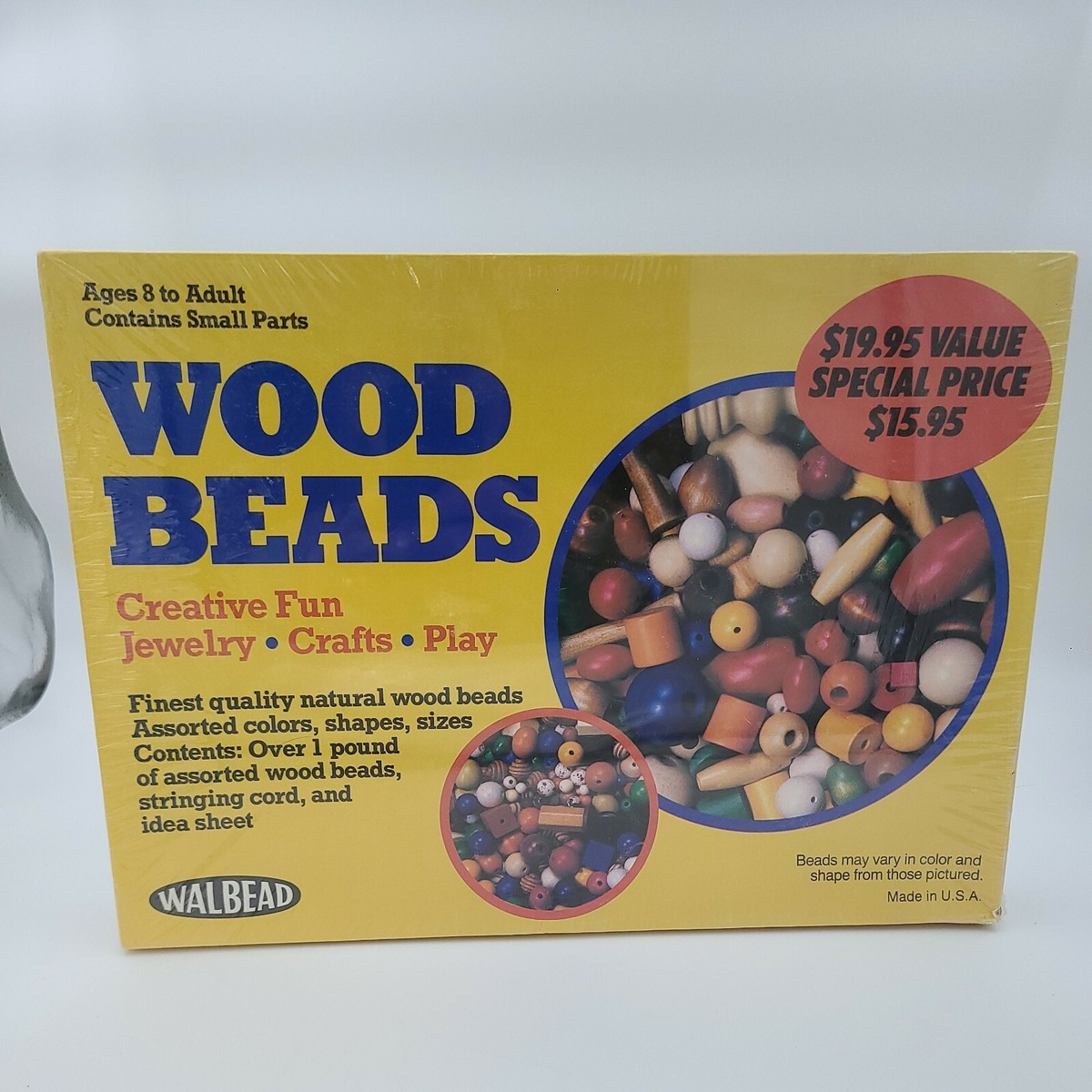 Vintage 80's Wood Bead Set By Walbead , New Old Stock Box