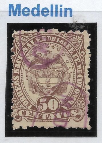 COLOMBIA. 1883. 50c Brown on Buff. Perf 10½. SG: 113. "Medellin" Oval Cancel - Photo 1 sur 1