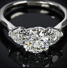 2Ct White Round CZ 3 Stone Engagement Wedding Ring In 925 Sterling Silver