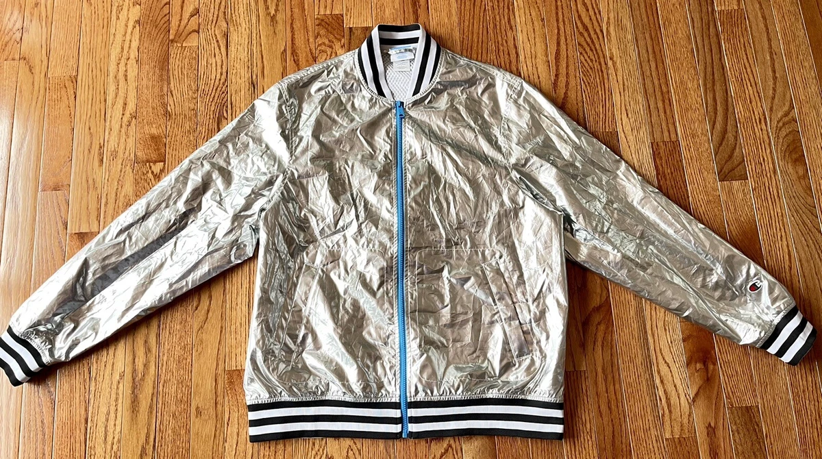 Rare Champion Men Silver Color Metallic Bomber Jacket, Large | eBay