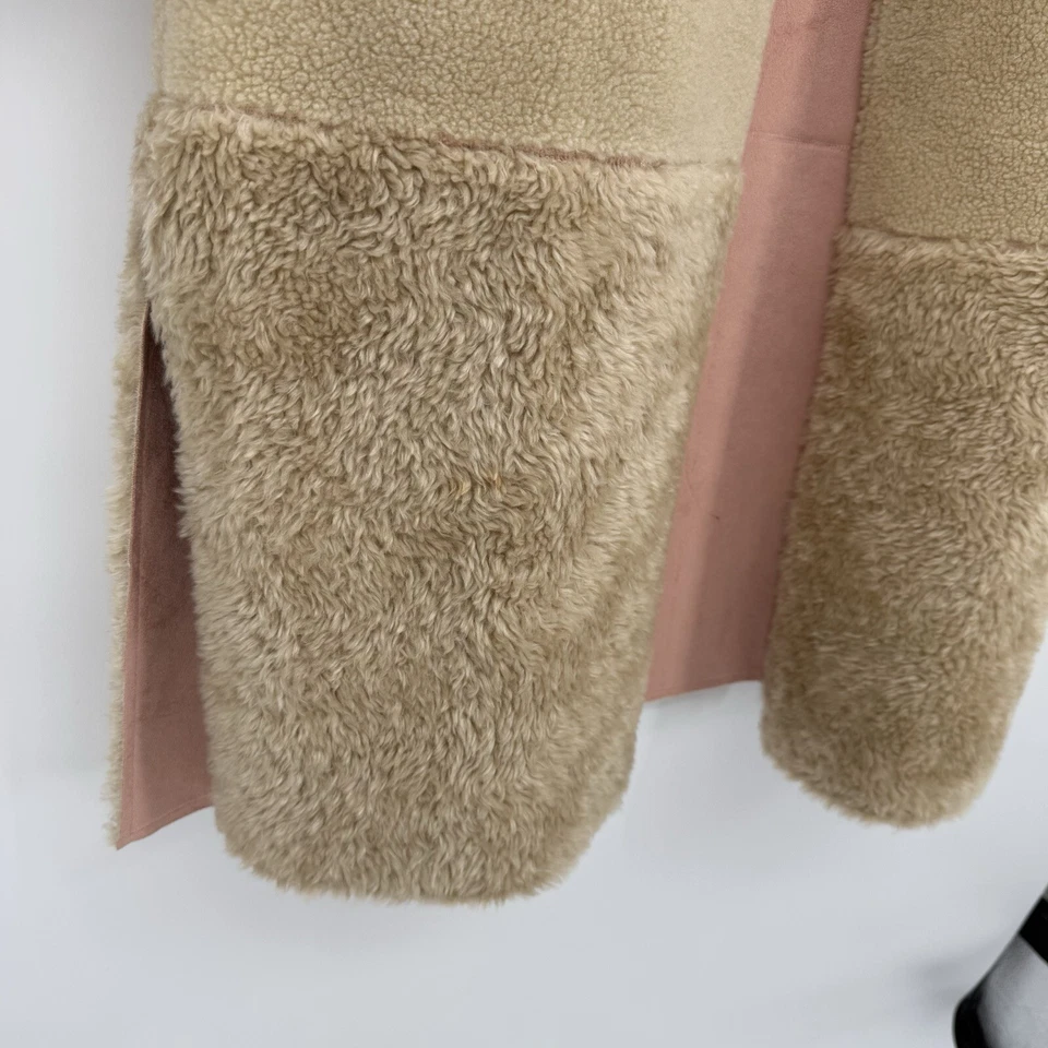 Abrigo Chaqueta Sherpa Zara Tostado Imitación Gamuza Peluche Talla Grande Rosa Foto 4 de 4