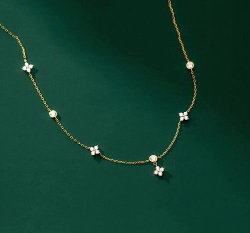 14K Yellow Gold Plated Lab Created Round Cut Diamond Women's Wedding Necklace - Picture 4 of 4