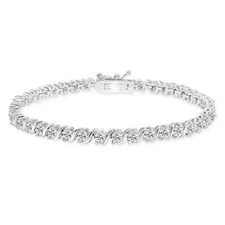 925 Silver Polished Created White Sapphire S Design Bar Classic Tennis Bracelet