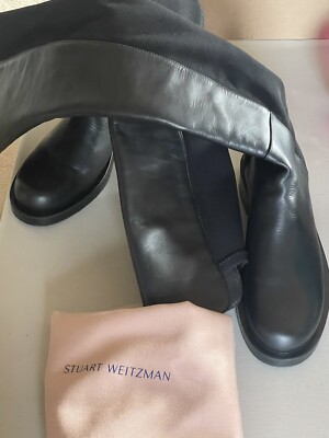 STUART WEITZMAN 5050 OVER-THE/KNEE BOLD LOGO LEATHER BOOT IN BLACK SIZE 6,5B