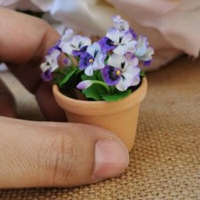 Miniature Dollhouse Flower White Purple Color Pancy Flower Craft Living Decor